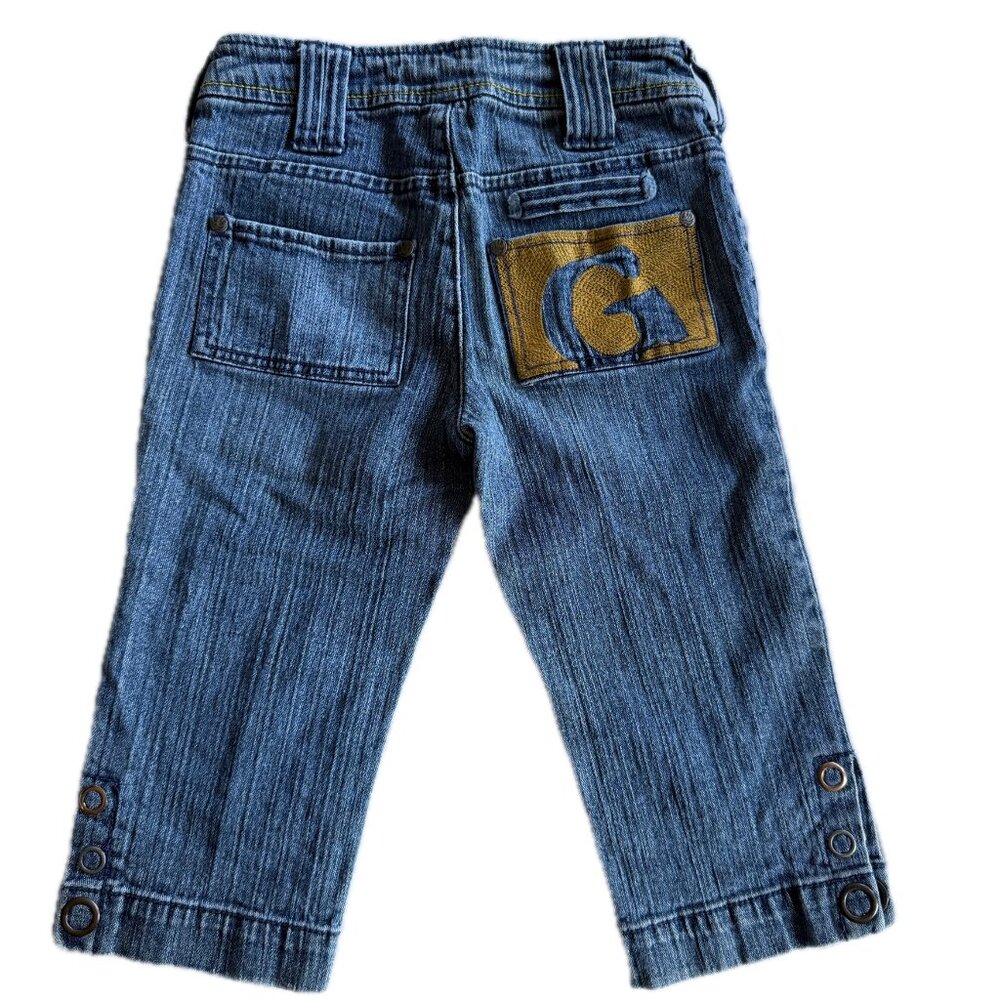 Guess Blue Denim Capri with Leather Logo on back pocket Girls Size10